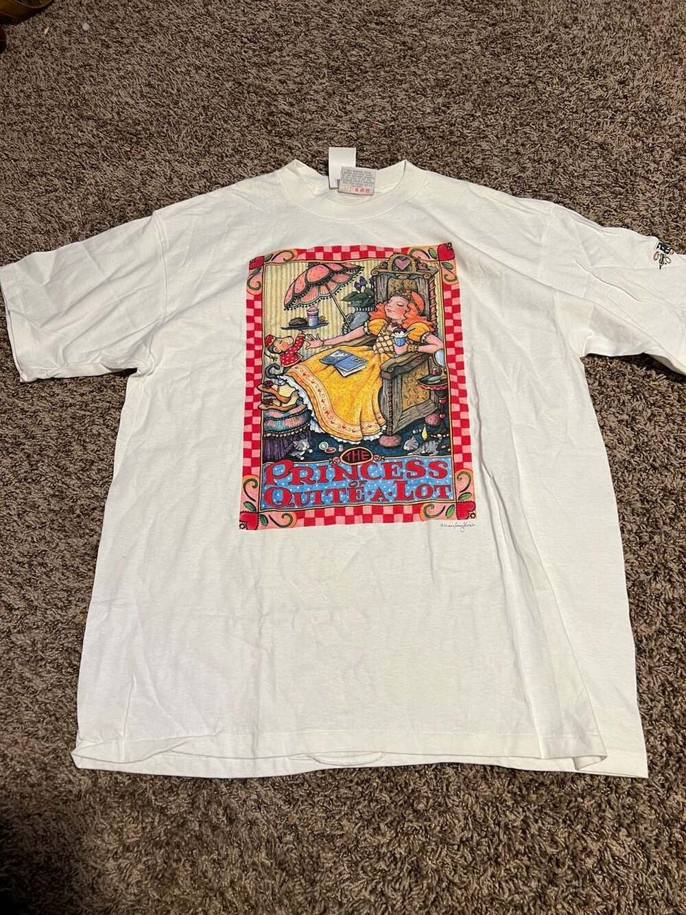 Vintage 90s Mary Engelbreit The Princess of Quite A Lot T-Shirt Made in USA XL